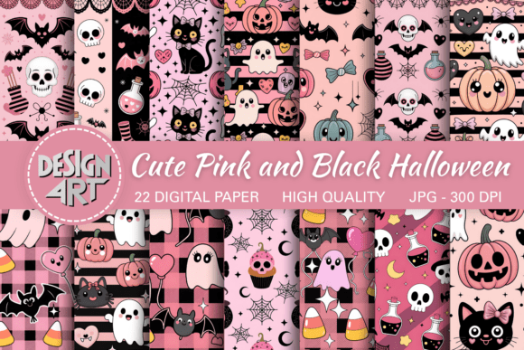Download Cute Pink and Black Halloween Background - Halloween background Collection
